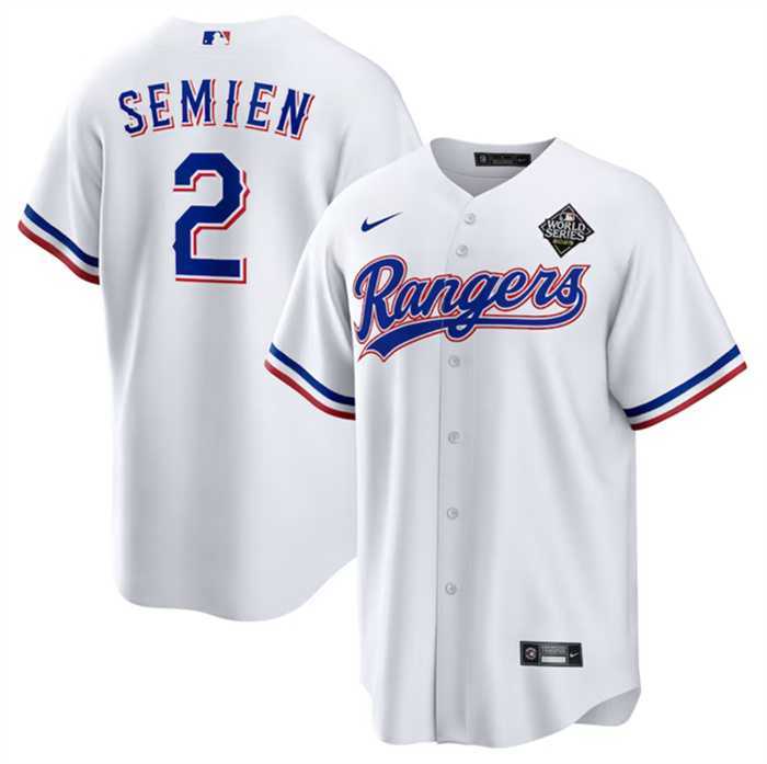 Mens Texas Rangers #2 Marcus Semien 2023 White World Series Stitched Baseball Jersey Dzhi->texas rangers->MLB Jersey